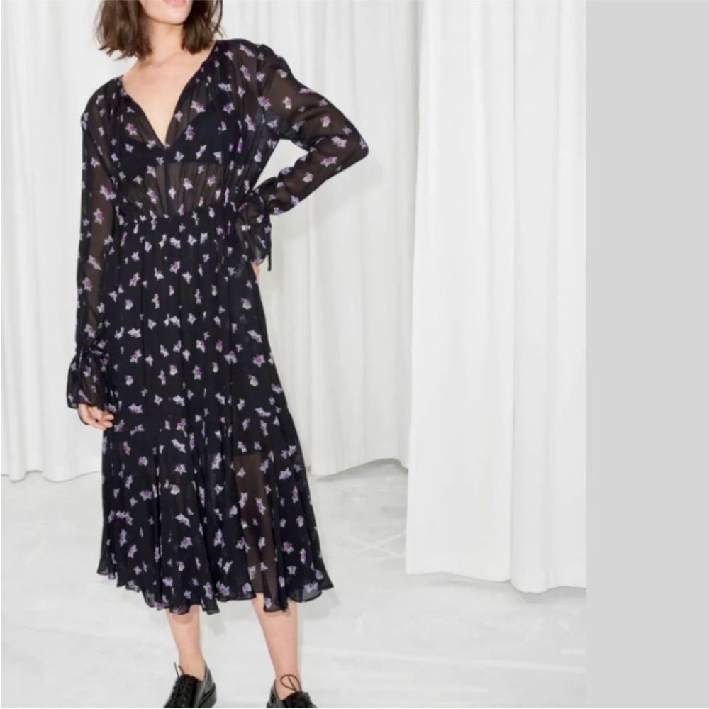 & Other Stories butterfly print black midi dress